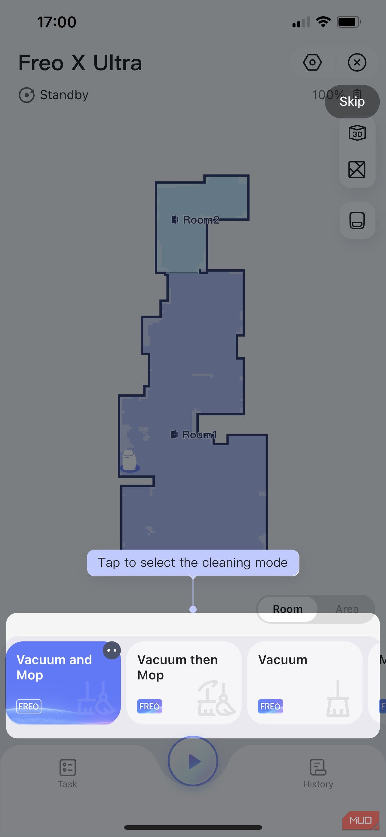 narwal app cleaning mode select
